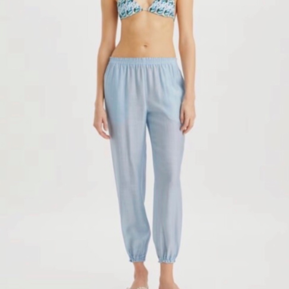 NEW Tory Burch Smocked Beach Pant - Light Blue Sky - Size S